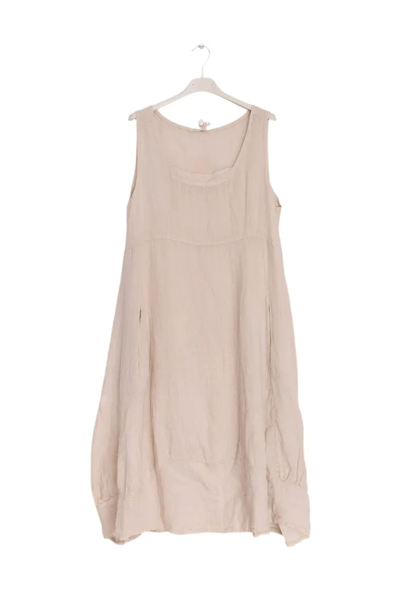 Sleeveless Italian Midi Linen Dress With Square Neckline