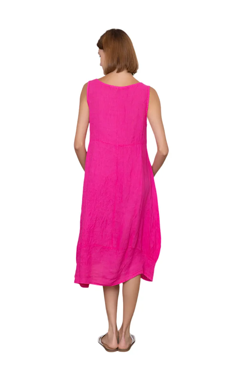 Sleeveless Italian Midi Linen Dress With Square Neckline