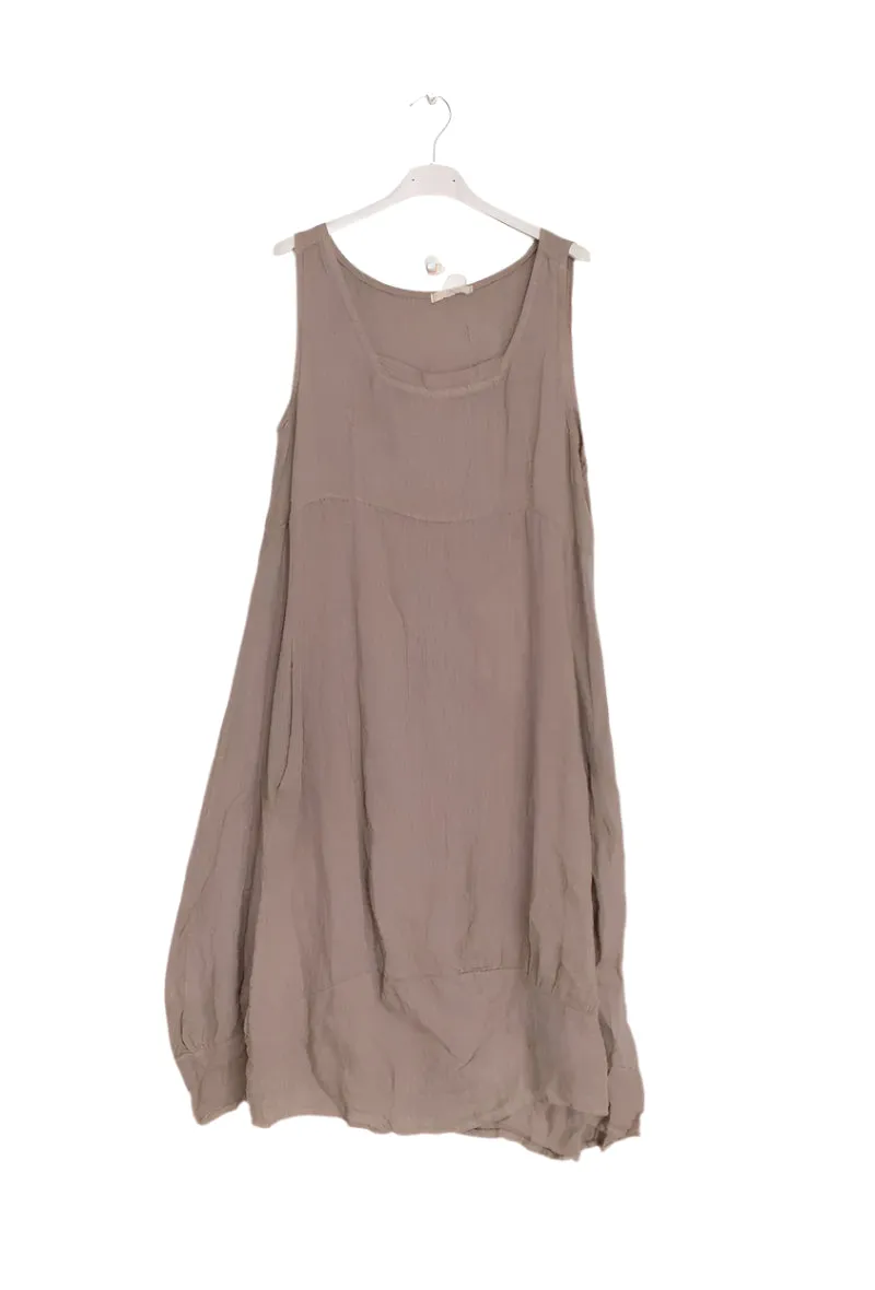 Sleeveless Italian Midi Linen Dress With Square Neckline