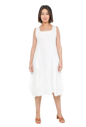 Sleeveless Italian Midi Linen Dress With Square Neckline