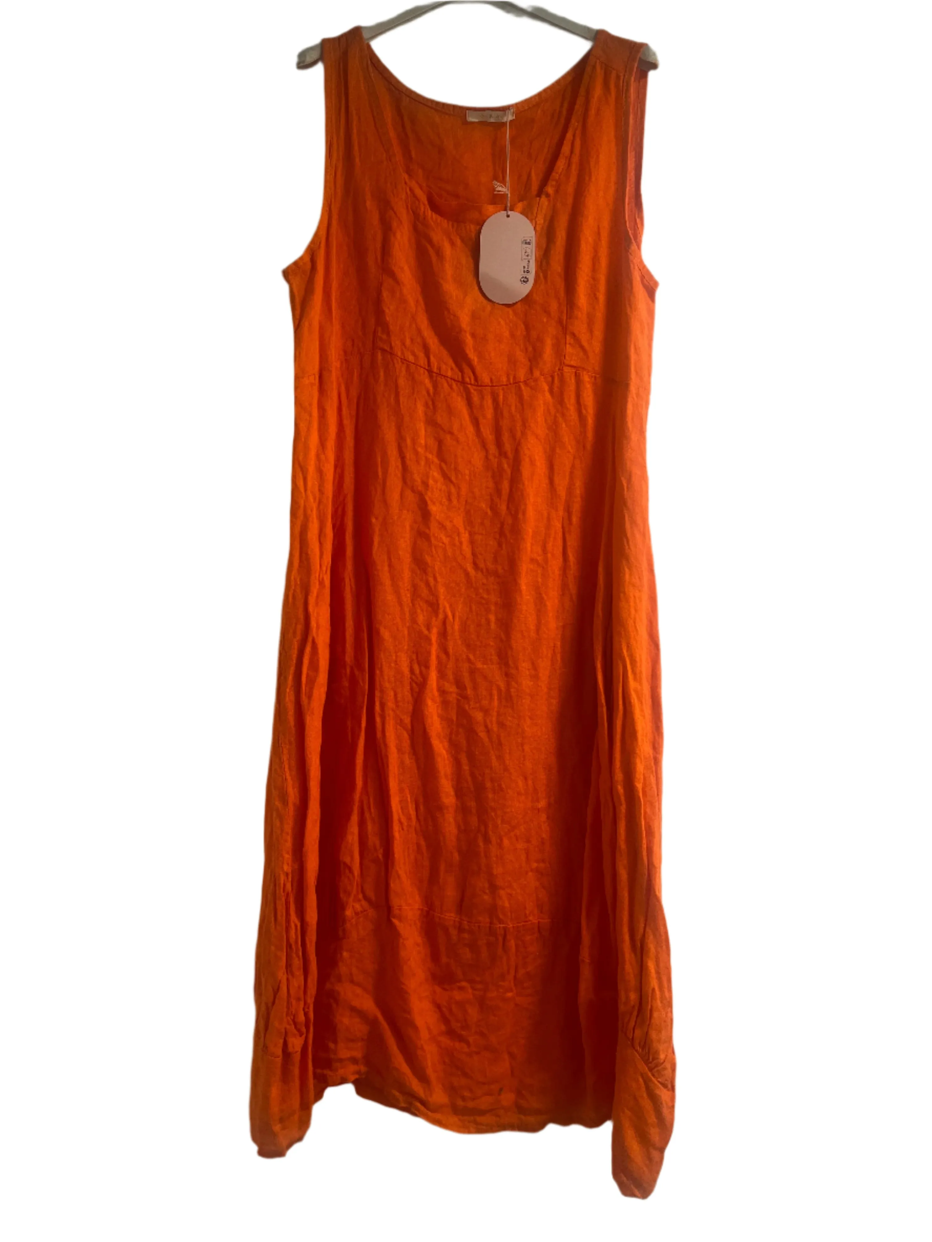 Sleeveless Italian Midi Linen Dress With Square Neckline