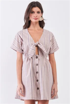 So 90's! Blush Striped Self-Tie Front Button Down Mini Shirt Dress