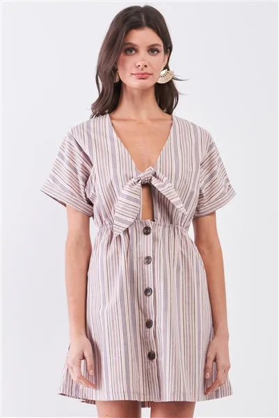 So 90's! Blush Striped Self-Tie Front Button Down Mini Shirt Dress