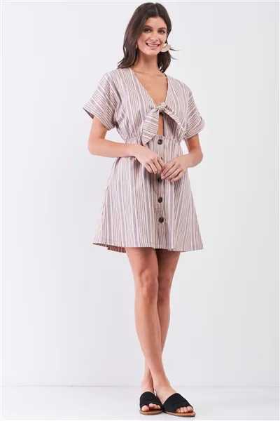 So 90's! Blush Striped Self-Tie Front Button Down Mini Shirt Dress