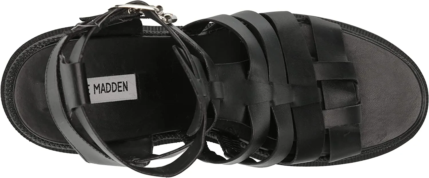 Steve Madden Cosmic Black Block Heel Squared Toe Strappy Buckle Heeled Sandals