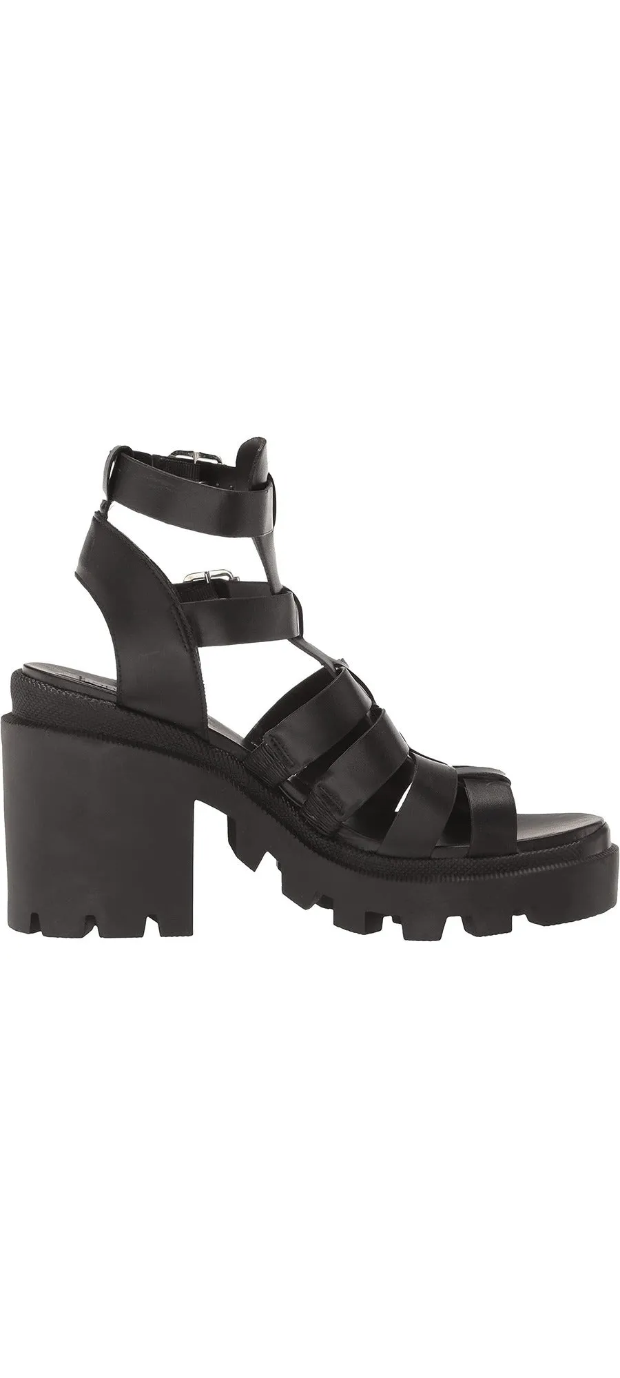 Steve Madden Cosmic Black Block Heel Squared Toe Strappy Buckle Heeled Sandals