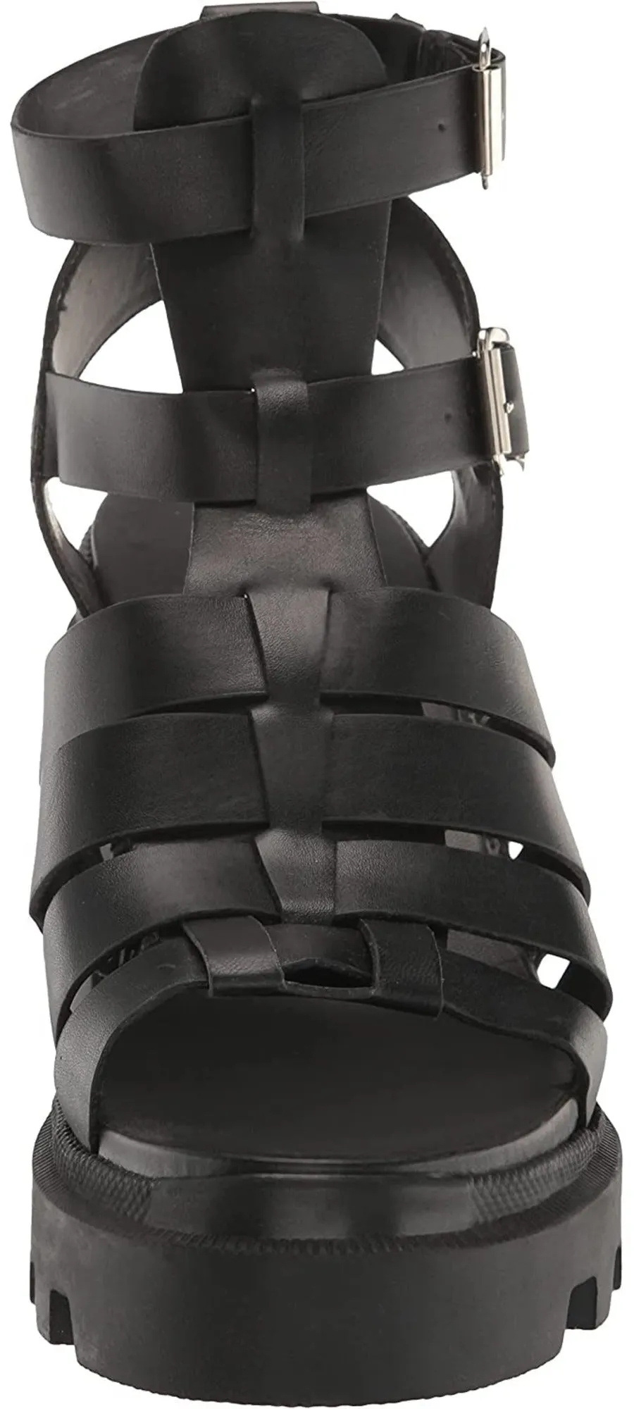 Steve Madden Cosmic Black Block Heel Squared Toe Strappy Buckle Heeled Sandals