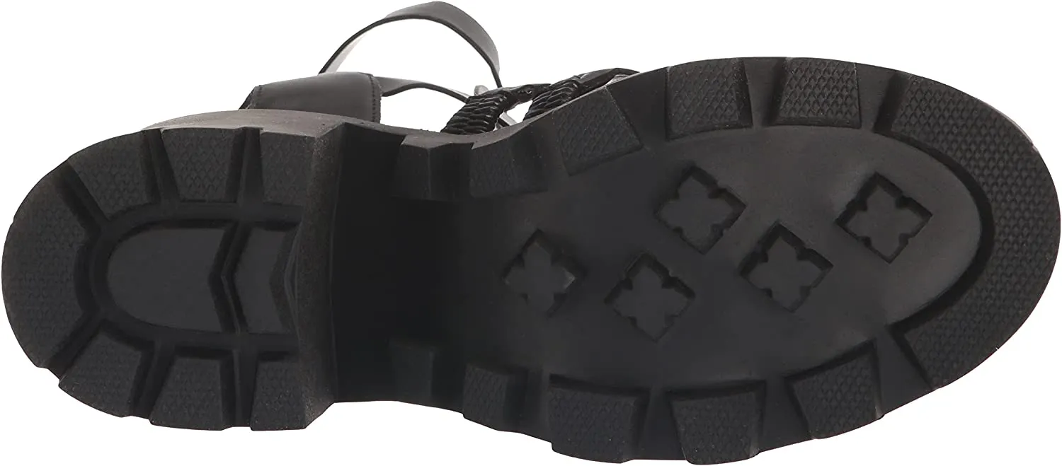 Steve Madden Cosmic Black Block Heel Squared Toe Strappy Buckle Heeled Sandals