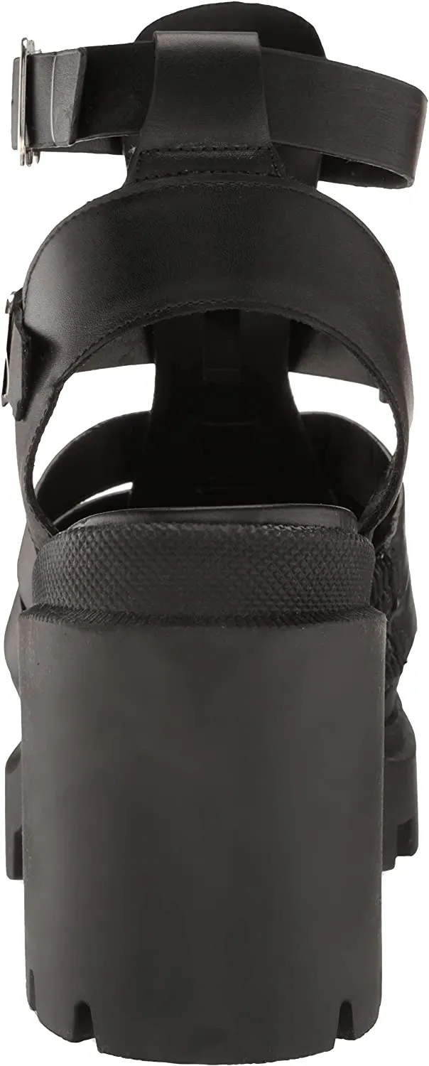 Steve Madden Cosmic Black Block Heel Squared Toe Strappy Buckle Heeled Sandals