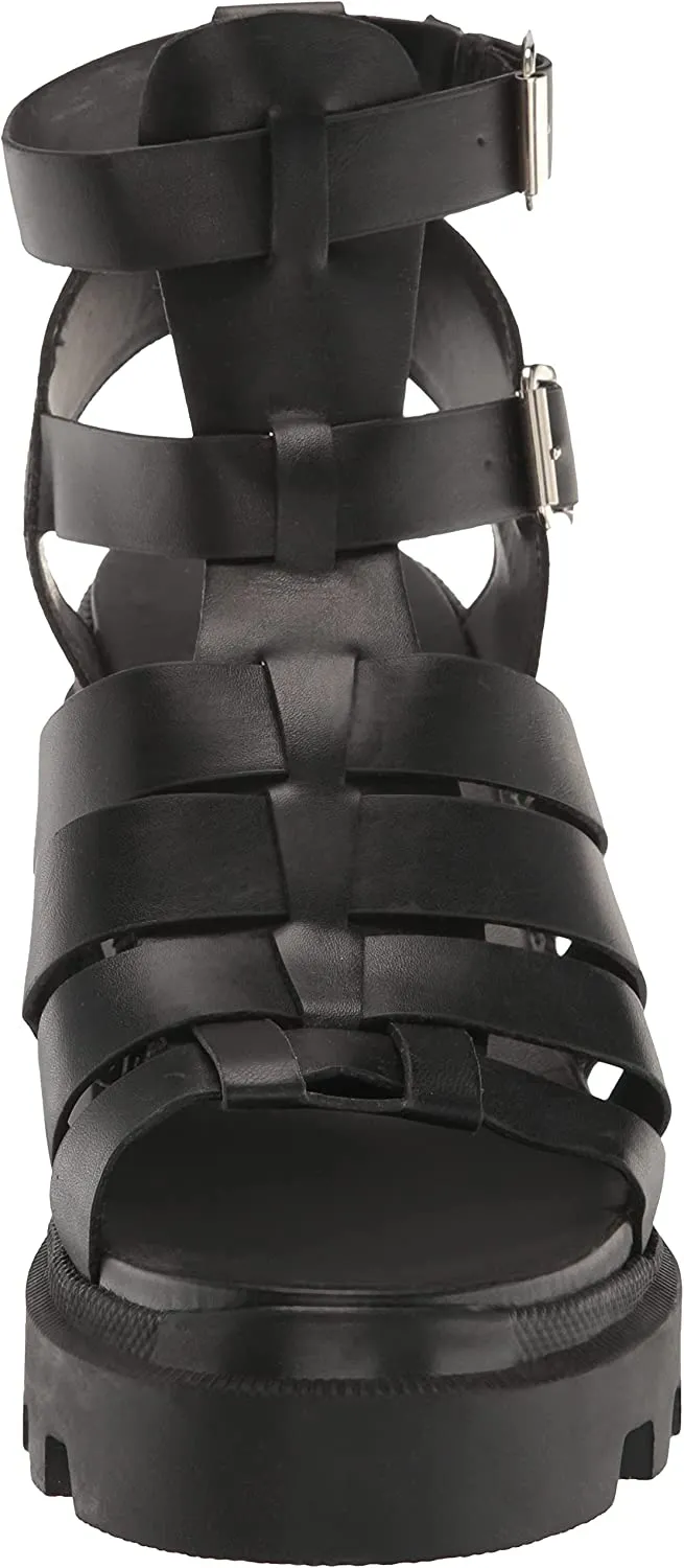 Steve Madden Cosmic Black Block Heel Squared Toe Strappy Buckle Heeled Sandals