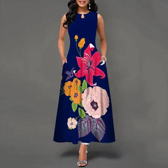 Summer Long Sleeveless 3D Print Dress