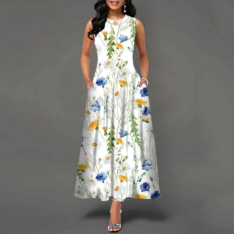 Summer Long Sleeveless 3D Print Dress
