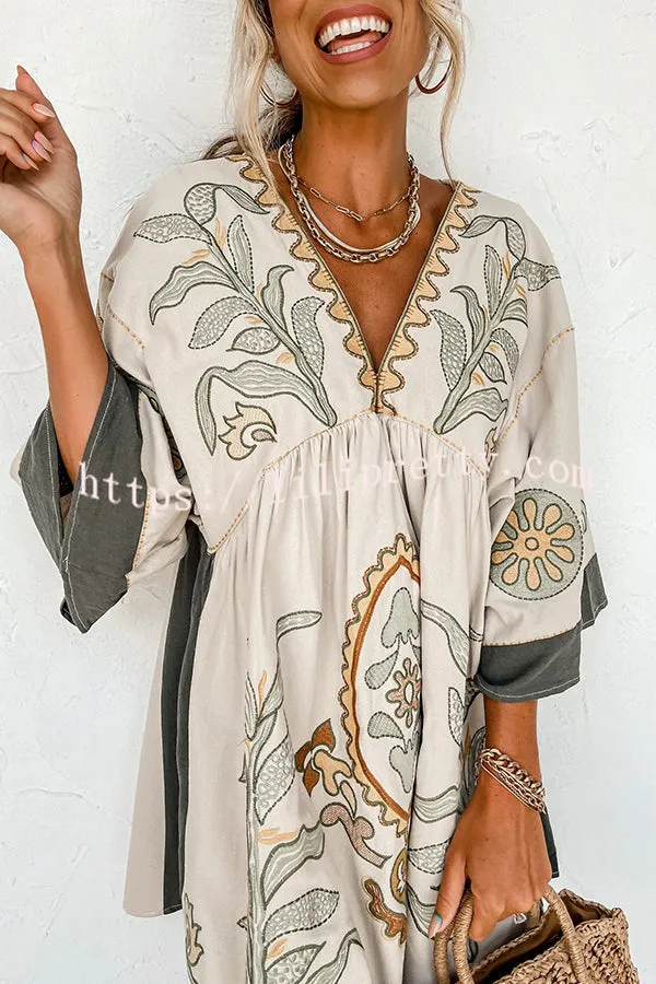 Sweet Duet Embroidered Bell Sleeve Babydoll Mini Dress
