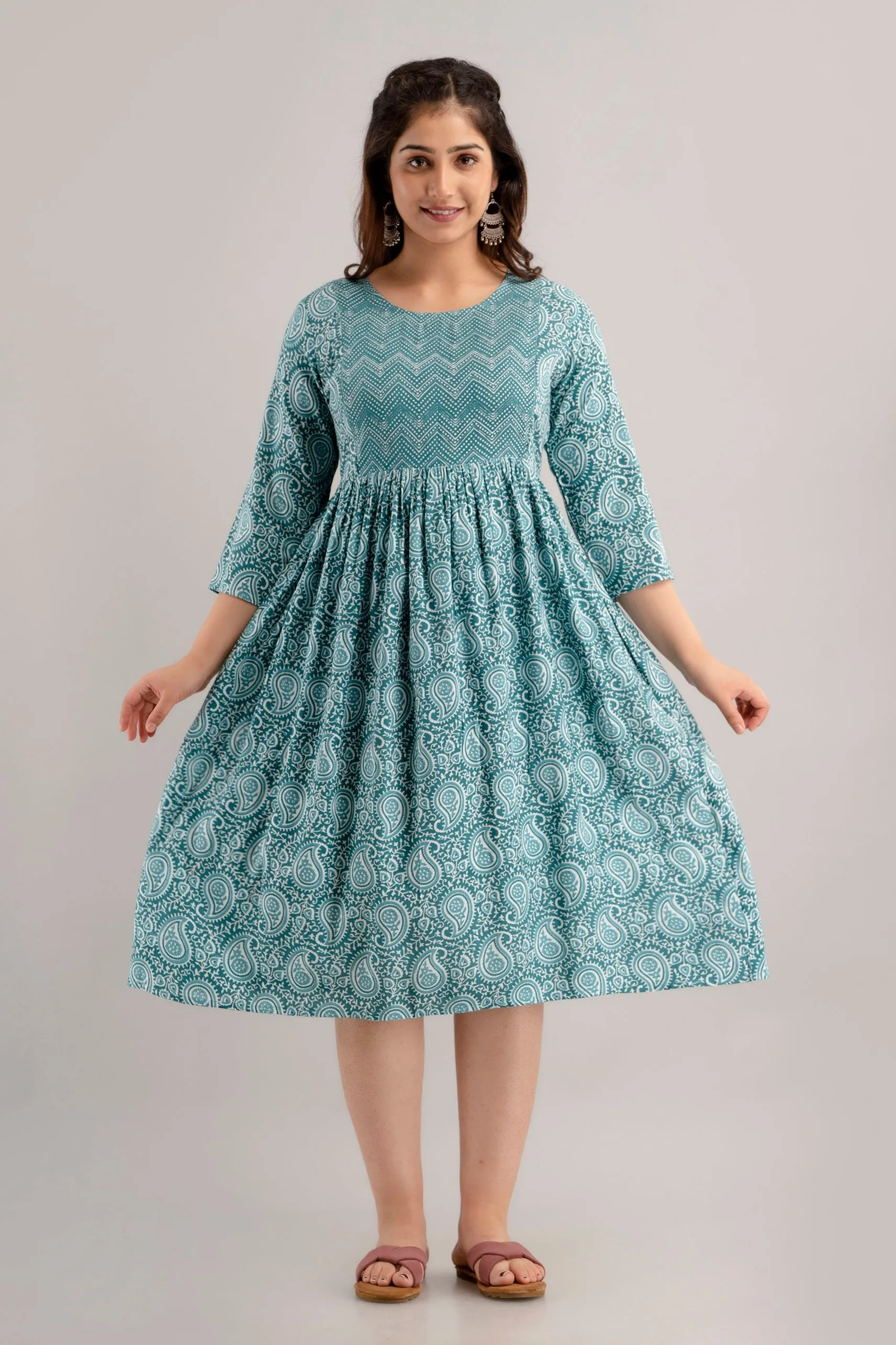 Teal Rayon Paisley Print Maternity Dress