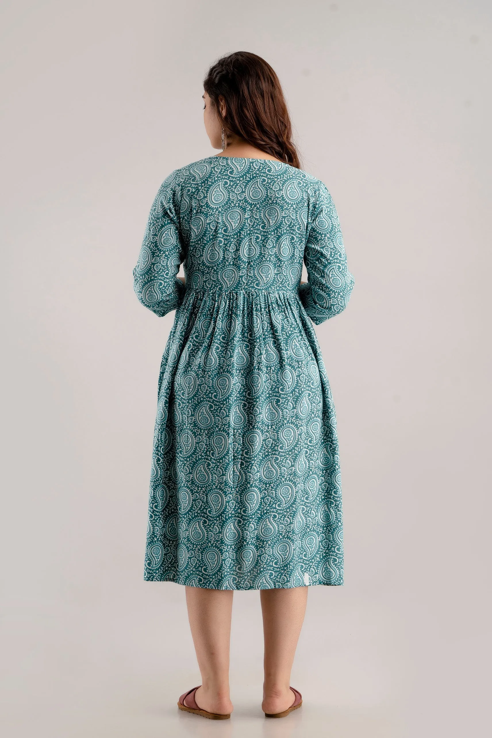 Teal Rayon Paisley Print Maternity Dress