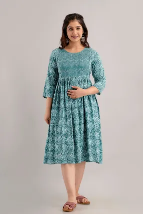 Teal Rayon Paisley Print Maternity Dress