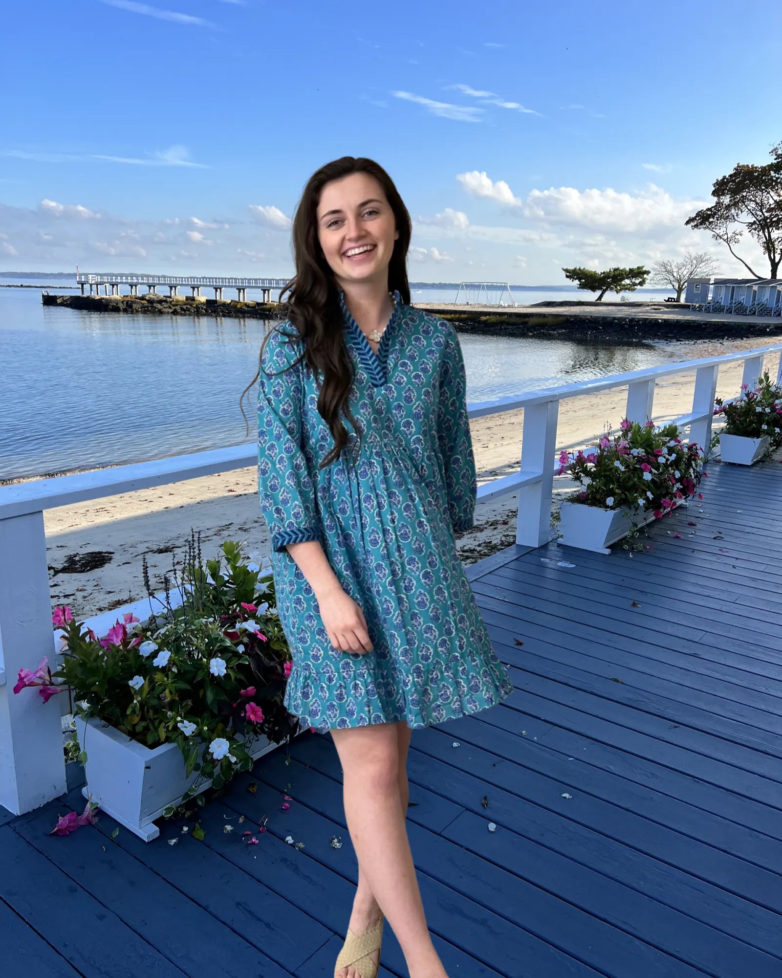 The Morley Cotton Print Beach Dress in Green and Blue