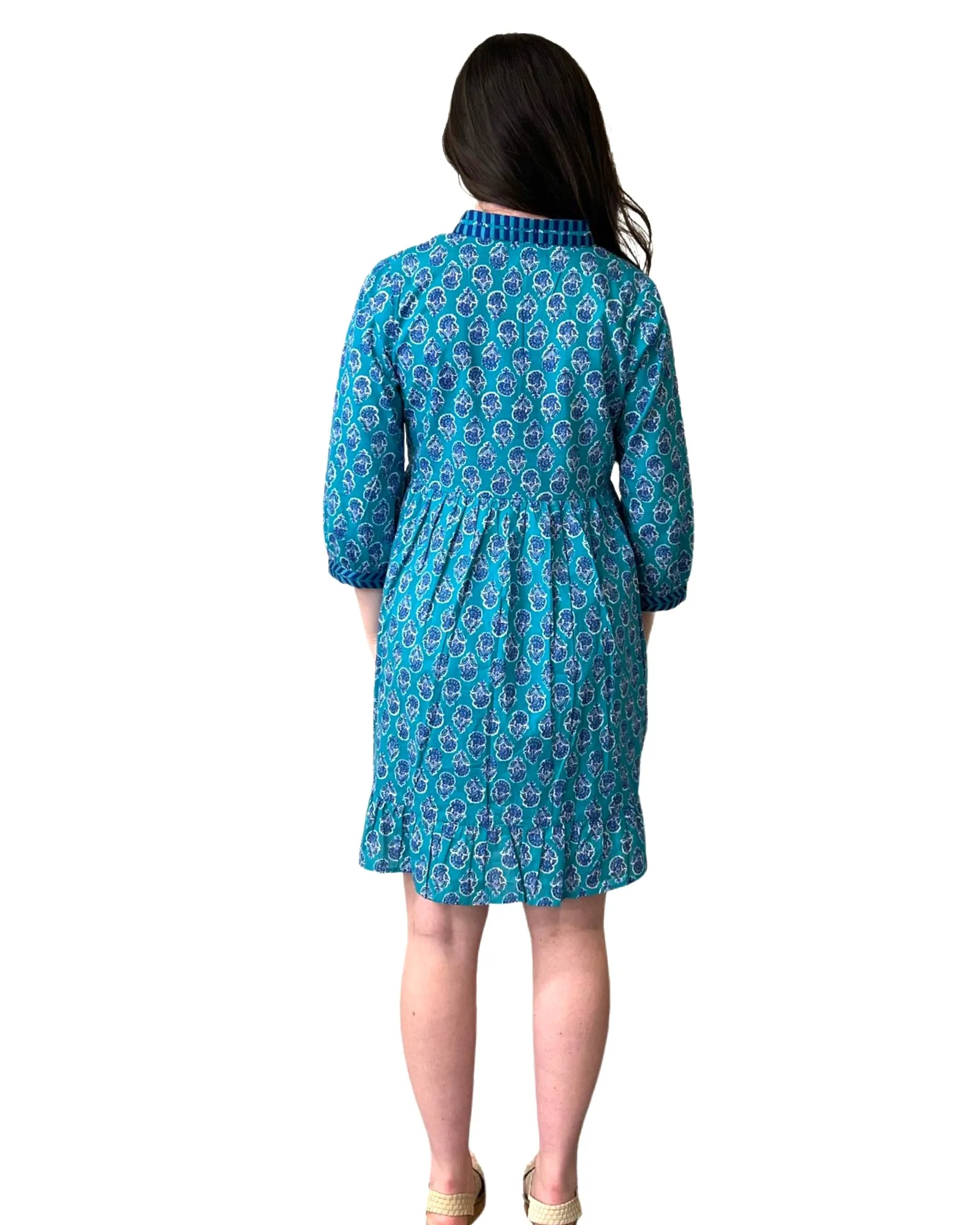 The Morley Cotton Print Beach Dress in Green and Blue