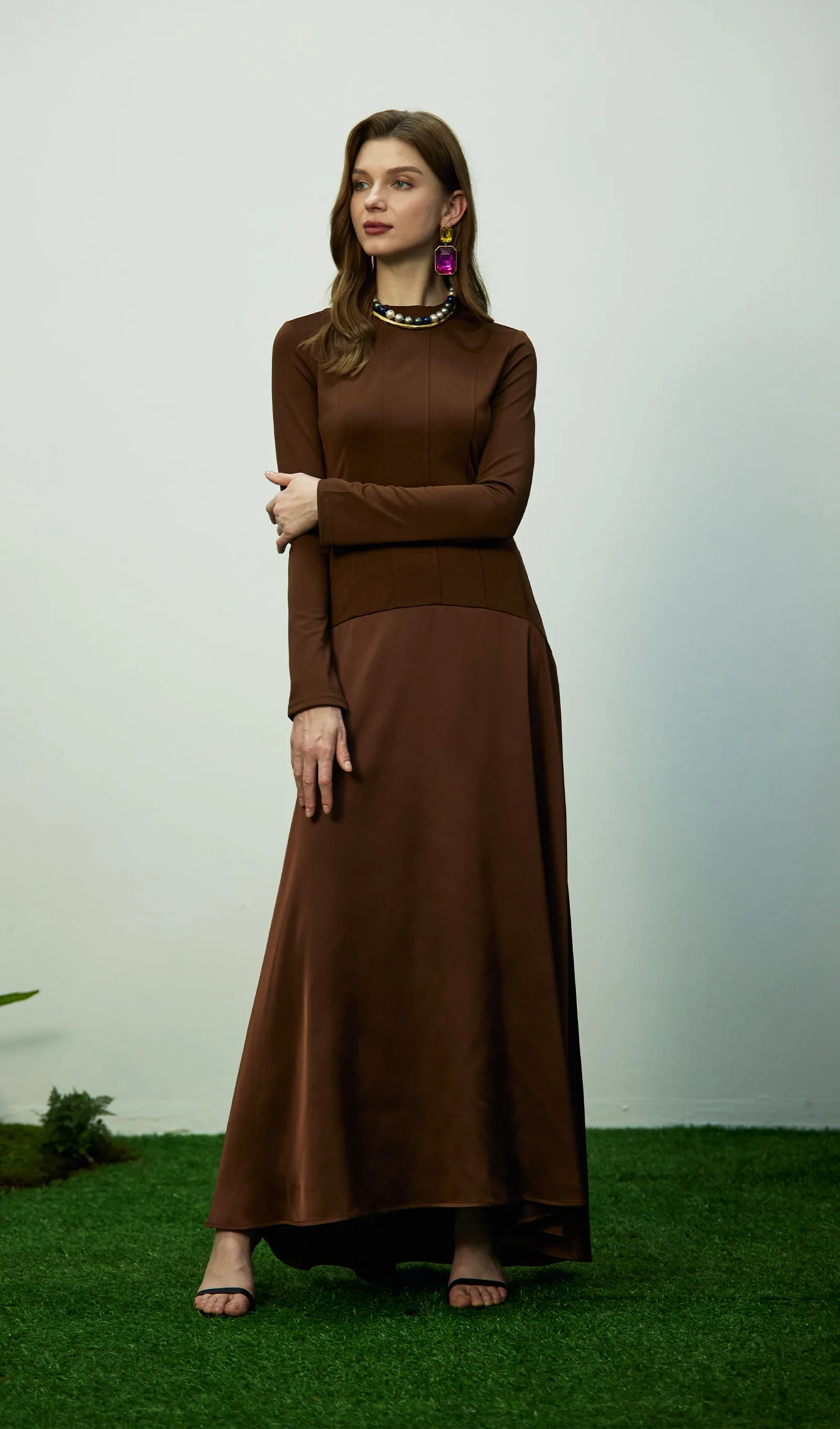 Trendy Knitted Satin Maxi Dress