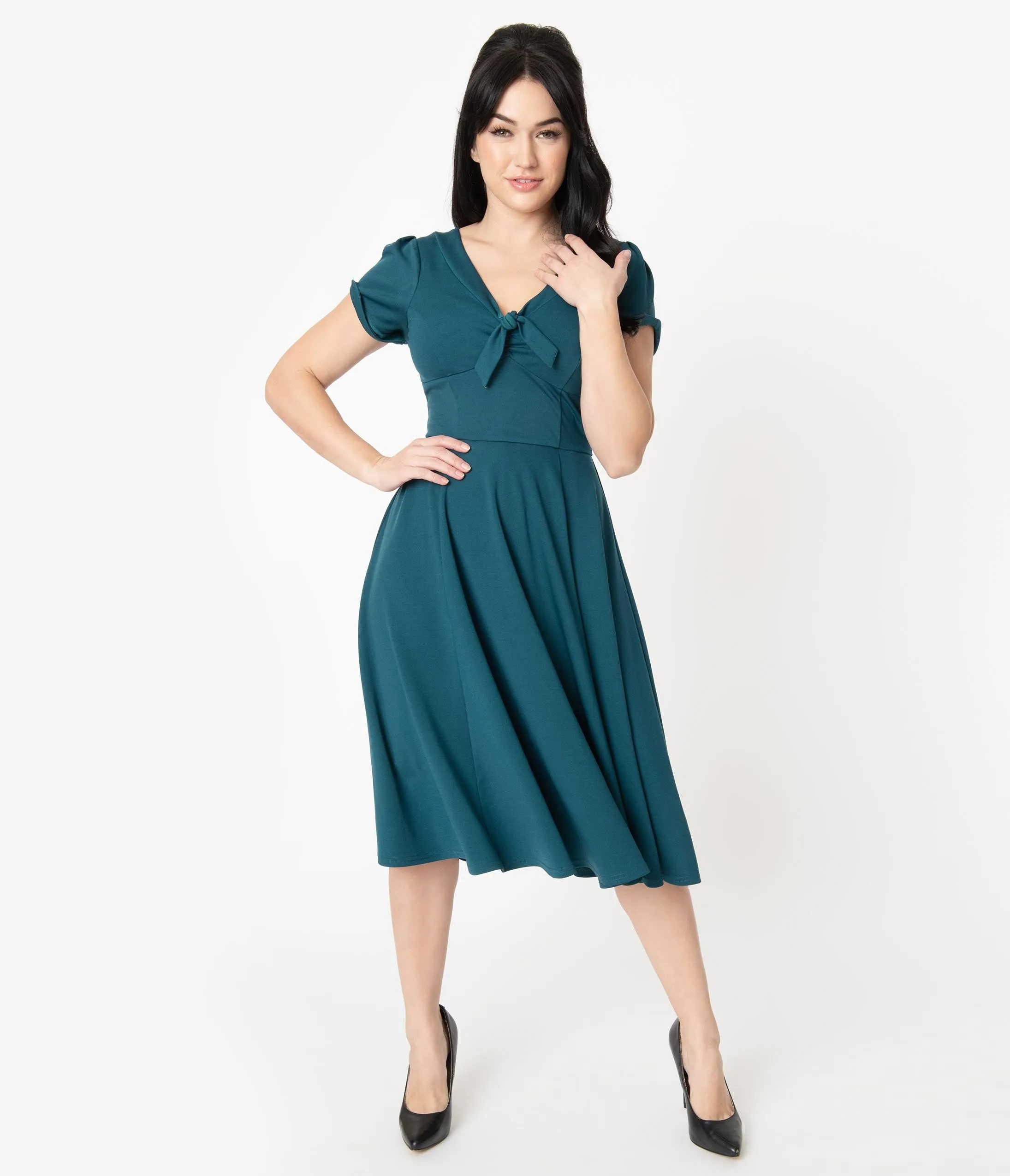 Unique Vintage 1940s Teal Natalie Swing Dress