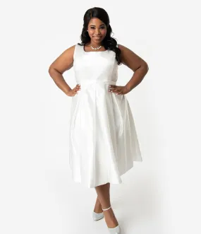 Unique Vintage Plus Size 1950s Style Ivory Satin Sleeveless Maxime Wedding Dress