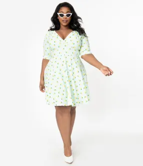 Unique Vintage Plus Size Mint Lemon Print Delores Fit & Flare Dress