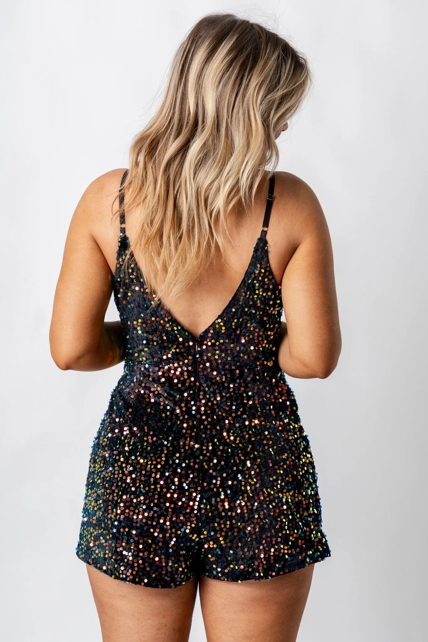 Velvet sequin romper black multi