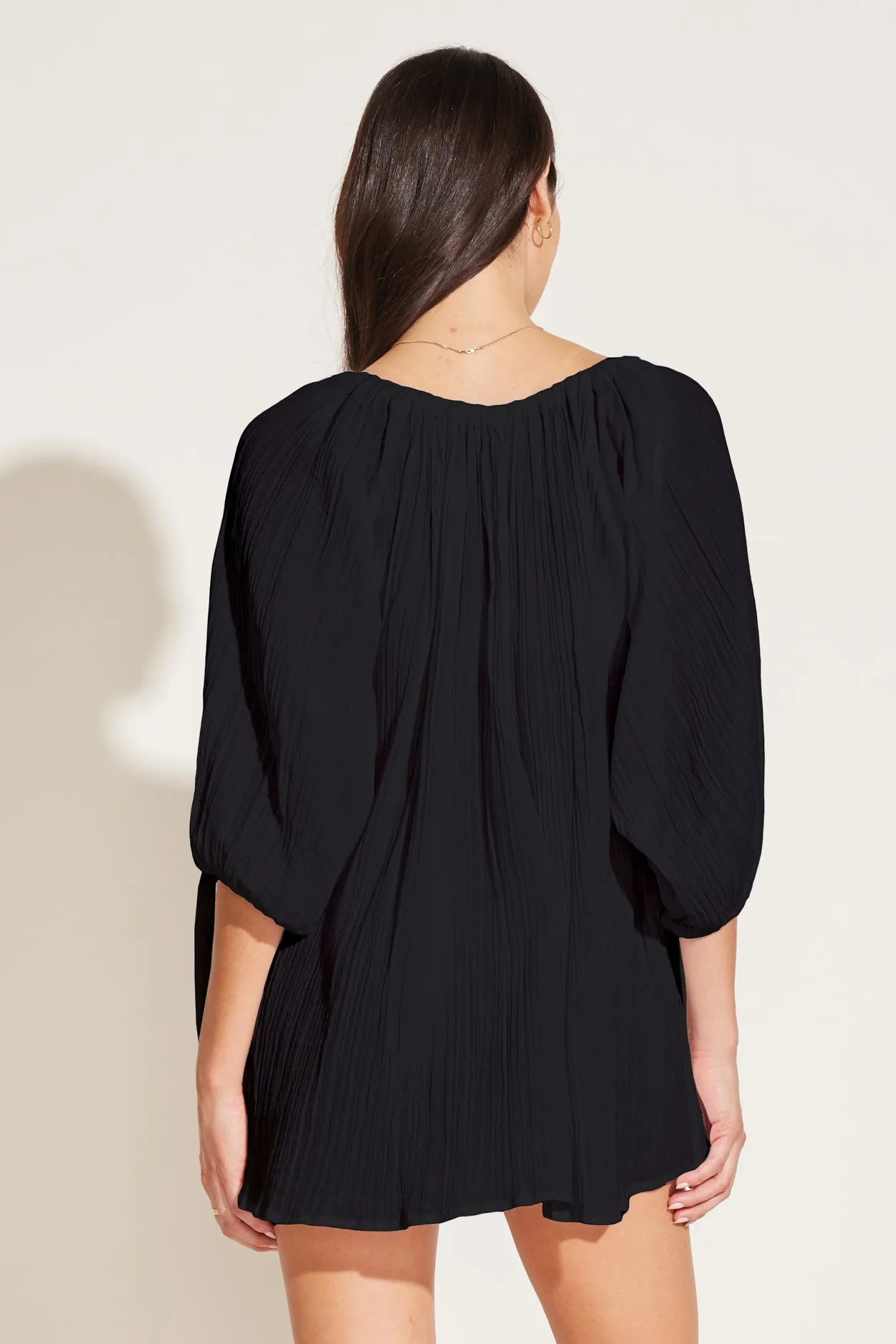 VITAMIN A COSTA SHIRT DRESS - BLACK ORGANIC CRINKLE COTTON