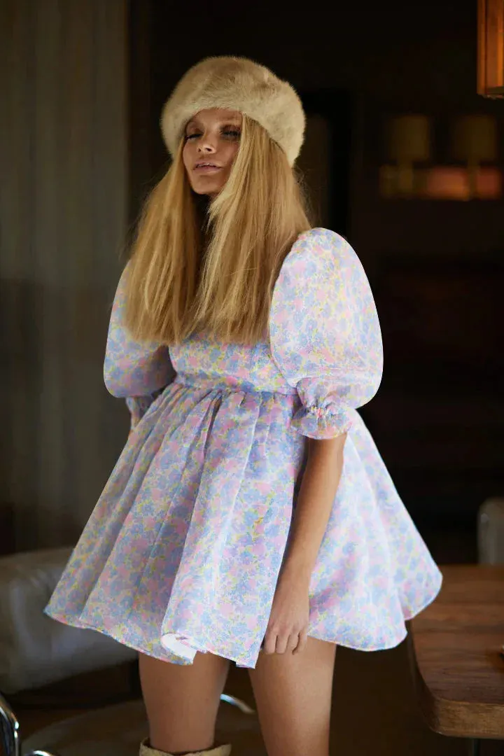 Women Floral Print Lanter Sleeve Mini Dress